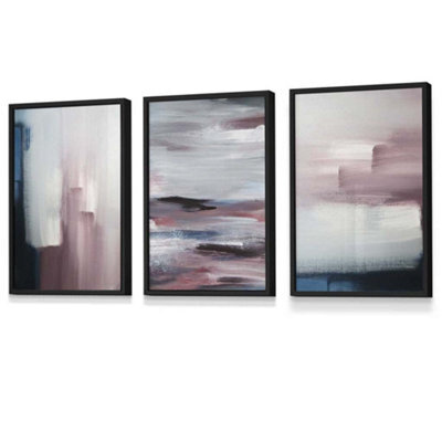 Artze Wall Art Set Of 3 Abstract Navy Blue Grey Blush Pink Oil Wall Art ...