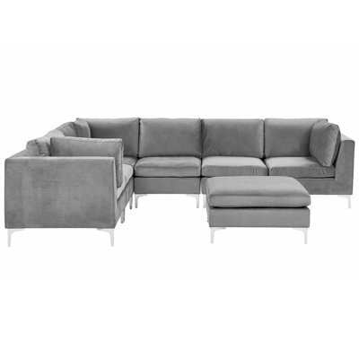 Beliani Modular Corner Sofa Evja Velvet Grey With Ottoman 6 Seater ...