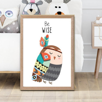 Artze Wall Art Be Wise Owl Tribal Animal Quote Framed Print Size: A2 ...