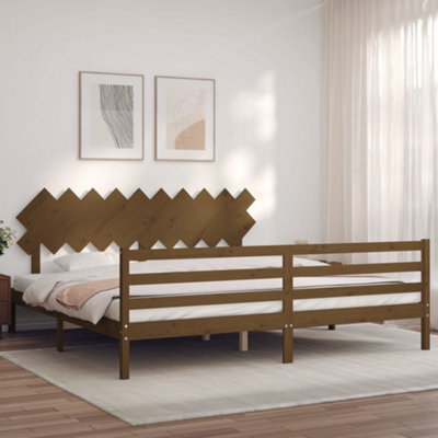 Berkfield Bed Frame With Headboard Honey Brown 200X200 Cm Solid Wood by ...