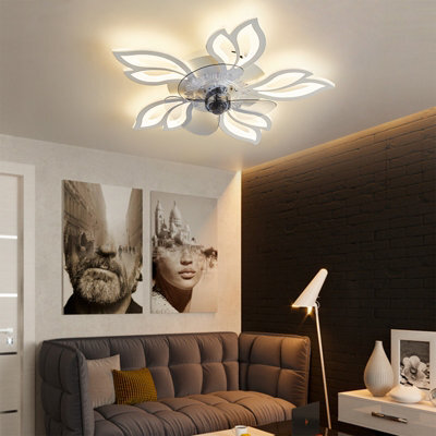 Living And Home White Modern Flower Shape Ceiling Fan With Light With ...