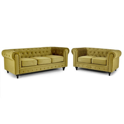 Bravich Velvet Chesterfield 2 & 3 Seater Sofa Set - Olive Green by B&Q ...