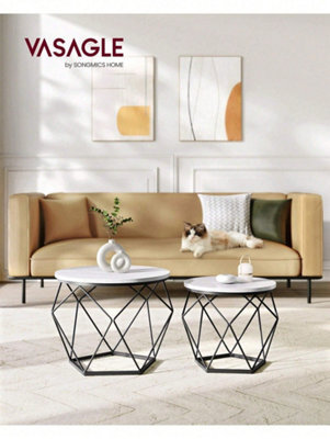 LEDREM Round Coffee Tables, Set Of 2 Side Tables, Modern Style ...