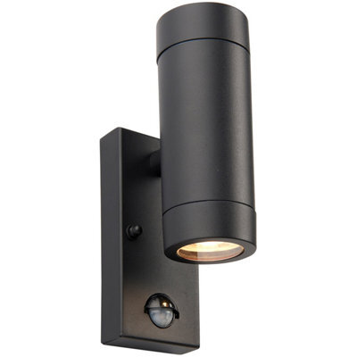 Twin Up & Down Wall Light With Pir Sensor - 2 X 7W Gu10 Led - Satin ...