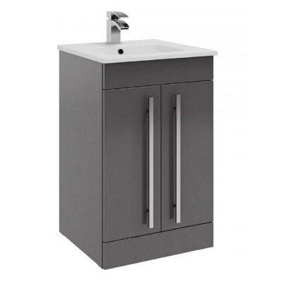 Clifton Bathroom 2-Door Floor Standing Vanity Unit With Ceramic Basin 500mm Wide - Storm Grey ...