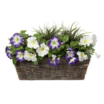 GreenBrokers Artificial Rattan Window Box With Purple & White Petunias ...