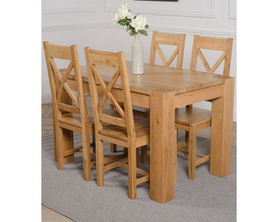 That's Furniture Kuba 125 X 80 Cm Chunky Oak Small Dining Table And 4 Chairs Dining Set With ...