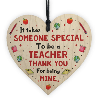 Red Ocean Handmade Thank You Teacher Gift Wood Heart Leaving School ...