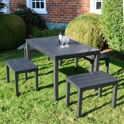 Urbn-Living Urbnliving Large Garden Patio Dining Table & 4 Benches ...