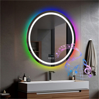 Luvodi 80Cm Rgb Led Bathroom Mirror With Bluetooth Speaker Round Vanity ...