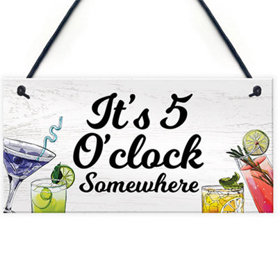 Red Ocean Funny Bar Signs 5 O Clock Somewhere Home Bar Sign Garden Pub ...