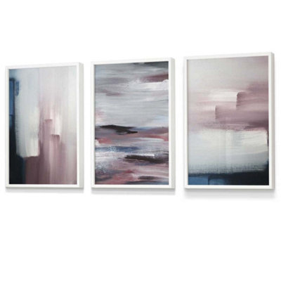 Artze Wall Art Set Of 3 Abstract Navy Blue Grey Blush Pink Oil Wall Art ...