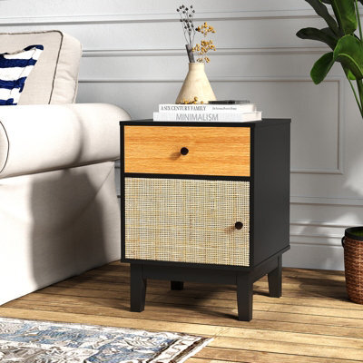Costway Boho End Table With Solid Wood Legs Modern Bedside Table With Storage Drawer by B&Q ...