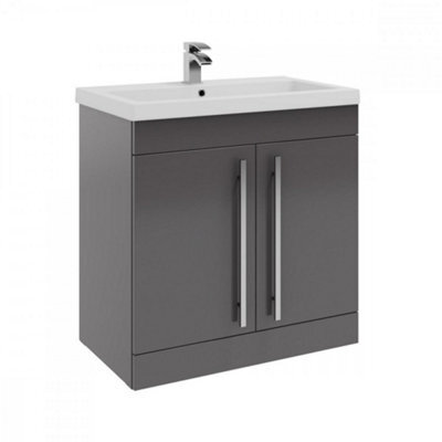 Clifton Bathroom 2-Door Floor Standing Vanity Unit With Mid Depth Ceramic Basin 800mm Wide ...