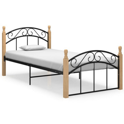 Berkfield Bed Frame Black Metal And Solid Oak Wood 90X200 Cm by B&Q ...
