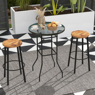 Costway 68 X 68Cm Outdoor Bistro Coffee Table Round Glass Top Garden ...