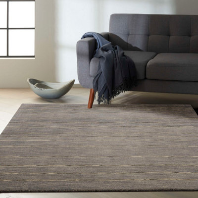 Charcoal Handmade Luxurious Modern Striped Wool Rug For Bedroom ...