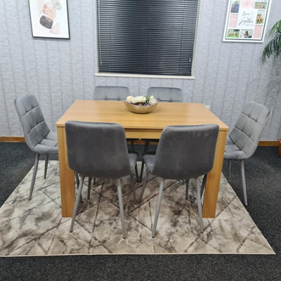 Kosy Koala Dining Table And 6 Chairs With Bench Oak Effect Wood 6 Grey ...