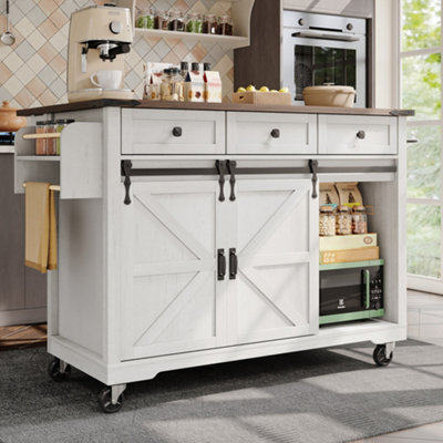 Fascinate Matteo Extendable Kitchen Island With Wheels, Storage