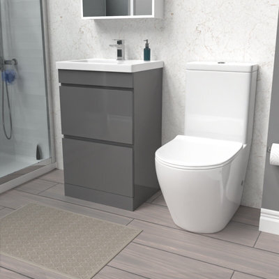 Nes Home Modern Cloakroom BTW WC Unit Curved Rimless Toilet And Soft Close Seat