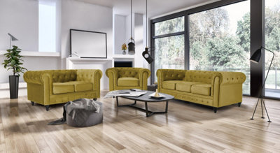 Bravich Velvet Chesterfield Sofa Suite Arm Chair, 2 Seater & 3 Seater ...