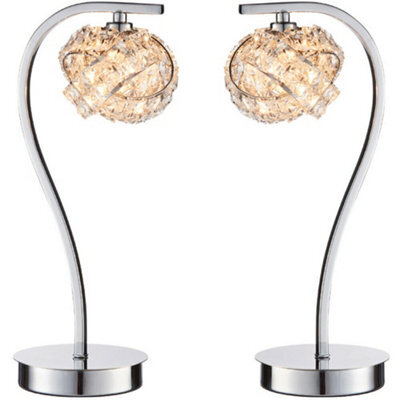 2 Pack Touch On/off Table Lamp Chrome & Crystal Glass Knott Pretty ...