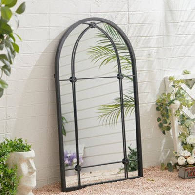 LARGE METAL SHUTTER STYLE MIRROR GARDEN / INDOOR WALL DECOR ORNAMENT