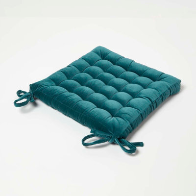 Homescapes Teal Green Velvet Seat Pad Or Dining Chair Cushion 40 X 40 ...
