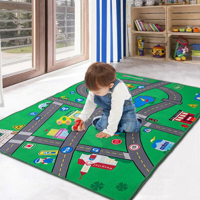 Village Mat Rugs Town Road Map City Cars Toy Rug Play 80 X 120Cm by B&Q ...