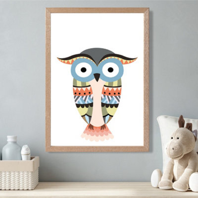 Artze Wall Art Totem Owl Tribal Animal Framed Print Size: A3 With Oak ...