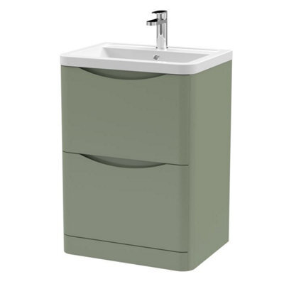 Dezine Thames 600mm 2 Drawer Satin Green Floor Standing Vanity Unit by ...