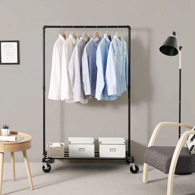 Durnish Rack Songmics Heavy Duty Clothes Rack Black Clothes Rail And Shelf On Wheels ...