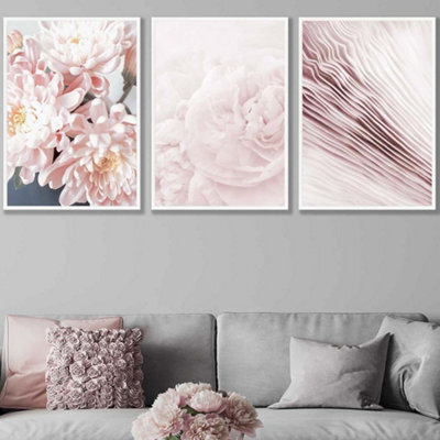 Artze Wall Art Set Of 3 Abstract Pink Macro Floral Wall Art Prints ...