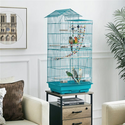 Yaheetech Teal Blue Large Roof Top Metal Bird Cage W/ Swing And Ladder ...