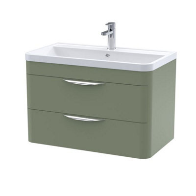 Dezine Nile 800mm 2 Drawer Satin Green Wall Hung Vanity Unit by B&Q ...