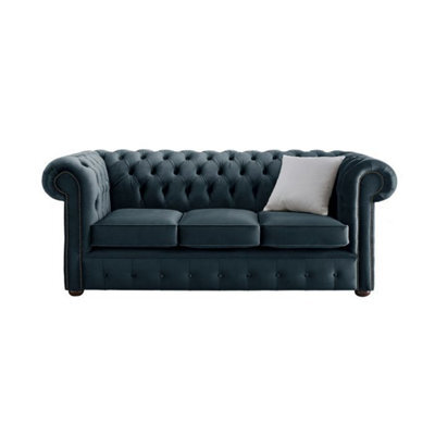 Chesterfield 3 Seater Malta Peacock Blue Velvet Fabric Sofa In Classic ...