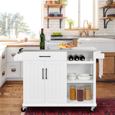 Yaheetech White Kitchen Island Cart On Wheels With Drawer, Open Shelves ...