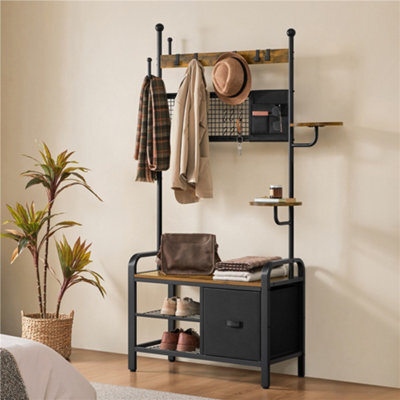 Coby House Rack Yaheetech Rustic Brown 3-Layer Industrial Hall Tree With Cat House And ...