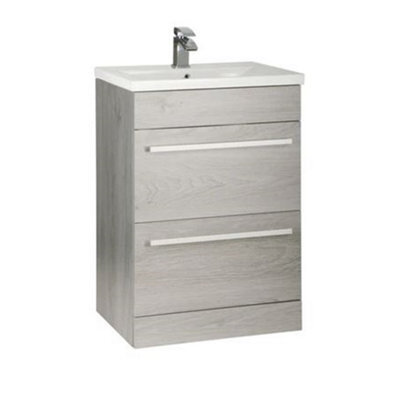 Clifton Bathroom 2-Drawer Floor Standing Vanity Unit With Mid Depth Ceramic Basin 600mm Wide ...