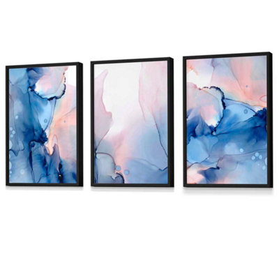Artze Wall Art Set Of 3 Blush Pink And Navy Blue Abstract Wall Art ...