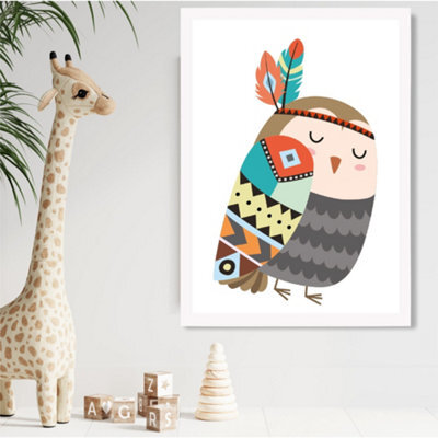 Artze Wall Art Owl Tribal Animal Framed Print Size: A2 With White Frame ...