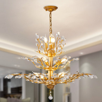Garwarm Nevis 11-Light Gold Crystal Dimmable Chandelier - Adjustable ...