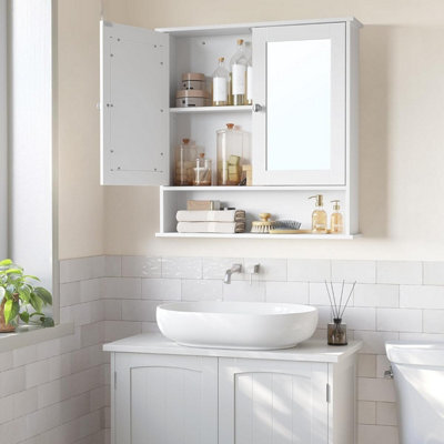 Songmics Vasagle Bathroom Cabinet With Mirror, Wall Cabinet With Mirrored Doors And Open ...