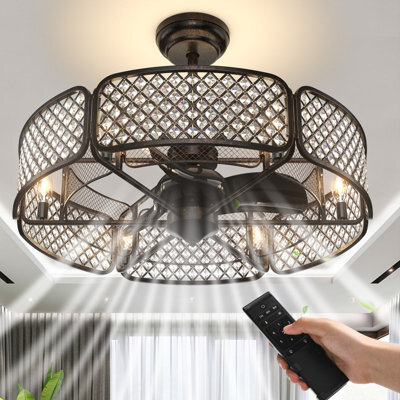 Costway Caged Ceiling Fan Crystal Ceiling Fan Light W/ 6 Gear Speeds ...