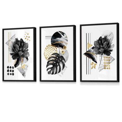 Artze Wall Art Abstract Black And Gold Botanical Wall Art Prints ...