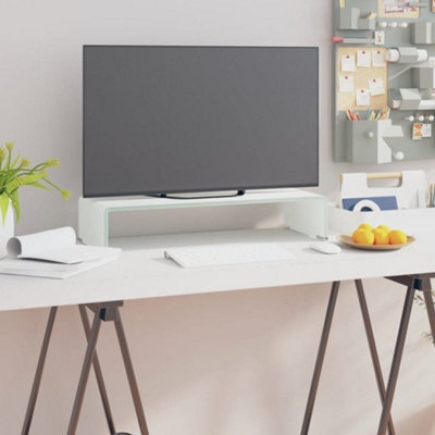 Berkfield Tv Stand/monitor Riser Glass White 60X25X11 Cm by B&Q ...