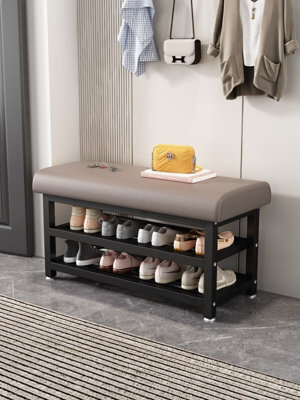 Hygrad Built to Survive Metal Shoe Bench With Storage Shelf Upholstered ...