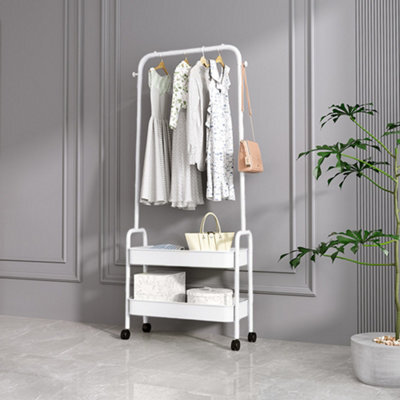 Durnish Rack Thehotsale 2 In 1 Rolling Garment Rack With 2 Tier Metal Basket ...