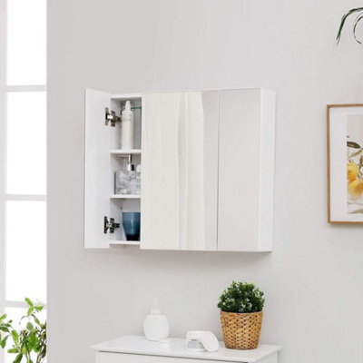 Songmics Vasagle 3 Door Bathroom Wall Cabinet, Mirror Storage Unit With Adjustable Shelf, White ...