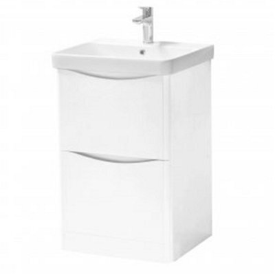 Clifton Bathroom Floor Standing 2-Drawer Vanity Unit With Basin 500mm Wide - Gloss White - (Arch ...
